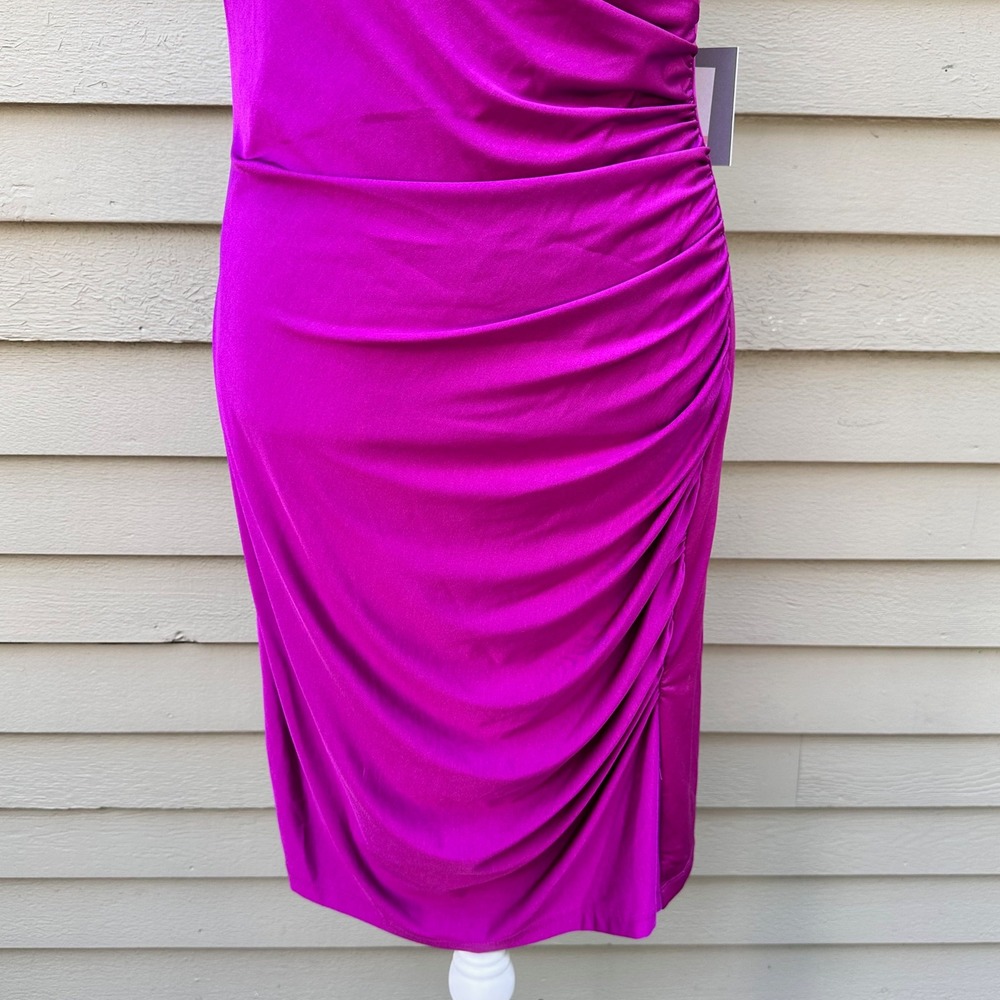 Marc New York Andrew Marc Purple Ruched Faux Wrap Sheath Dress MD2AK590 Sz 10 - Picture 2 of 16